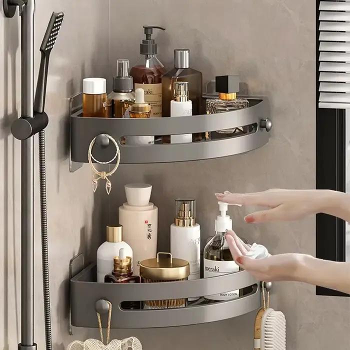 Étagère d'angle de douche à trois niveaux, sans clous, pour salle de bain, shampoing en plastique, rangement de fournitures de douche, accessoires de salle de bains