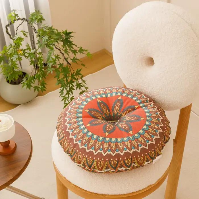 Coussin de chaise rond en coton et lin de Bohême