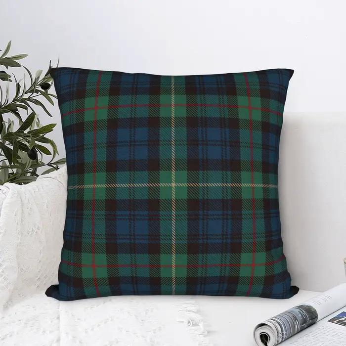 Tartan rustique vert et bleu noir montre Plaid vacances taie d'oreiller impression tissu housse de coussin vérifier