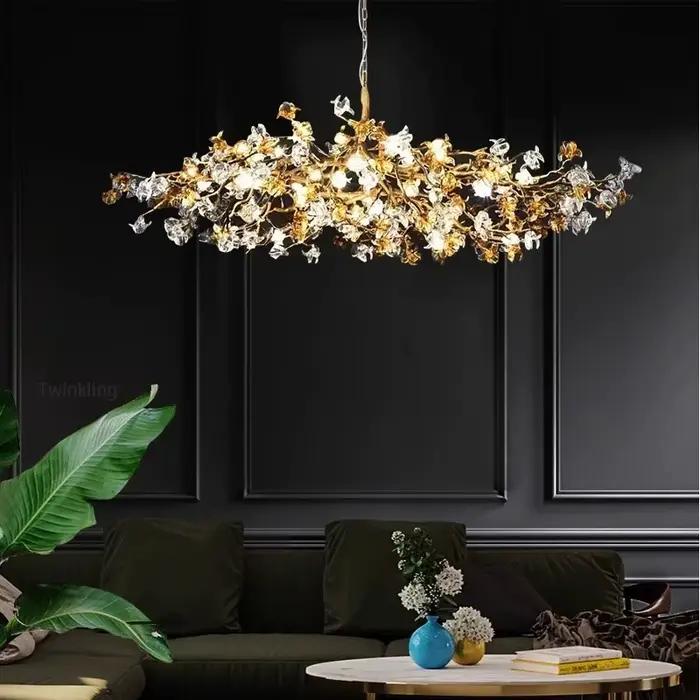 Plafond en cuivre branche de cristal lustres villa de luxe design lustre