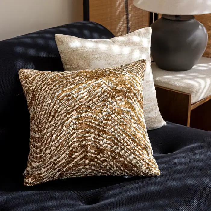 Housse de coussin Jacquard géométrique marron kaki français 45x45
