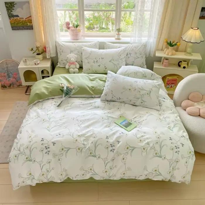 Parure de lit 100 % coton avec 2 taies d'oreiller et 1 drap
