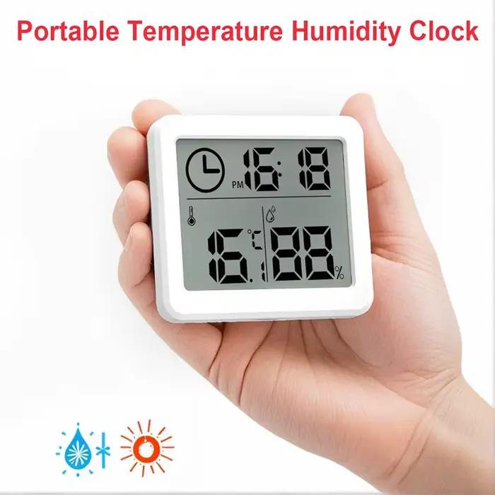 Horloge numérique avec affichage de la température et de l'humidité, horloge murale de bureau électronique pour la maison, la cuisine, le bureau, la salle de bain, les voyages, décoration de la maison