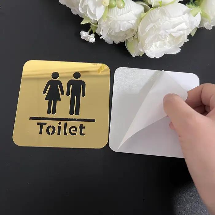 Autocollant mural 3D en acrylique effet miroir pour porte de salle de bain, affichage WC Femme & Homme, décoration DIY pour entrée de toilettes