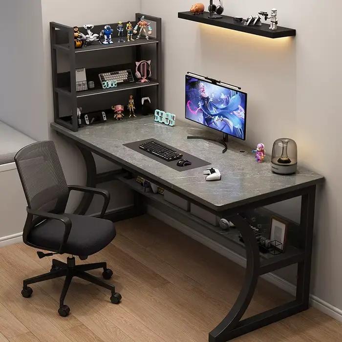 Table de jeu, table d'ordinateur de bureau pour la maison avec étagères, table et chaise de bureau, bureau simple, table d'écriture et d'apprentissage pour chambre à coucher