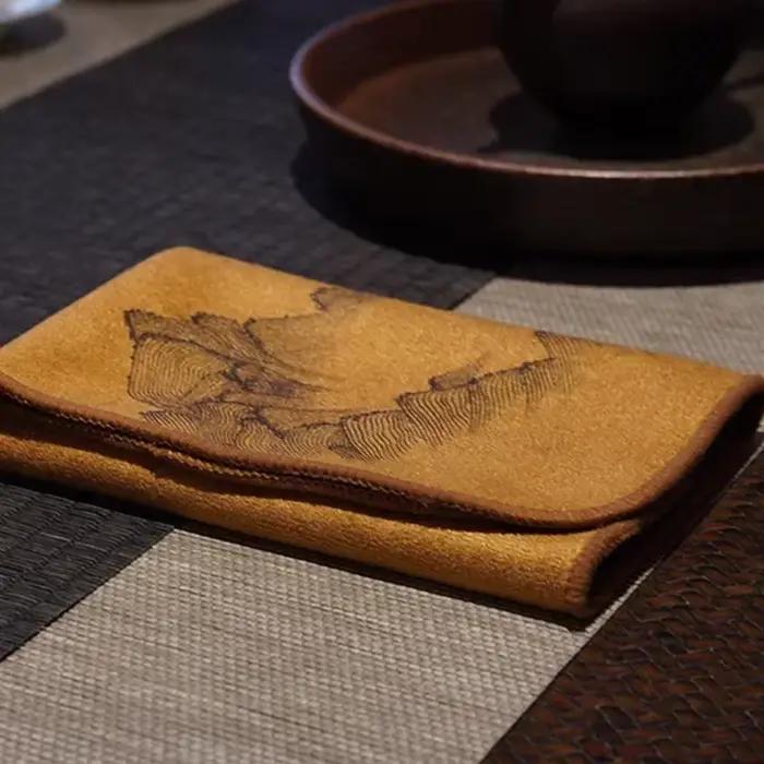 Ensemble de serviettes à thé Zen : tissu absorbant en coton et lin épais peint à la main pour théière