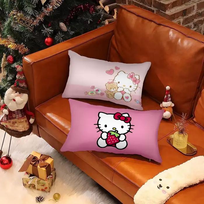 Dessin animé mignon Hello Kitty taies d'oreiller dessin animé canapé décoratif maison Double face impression courte en peluche mignon housse de coussin