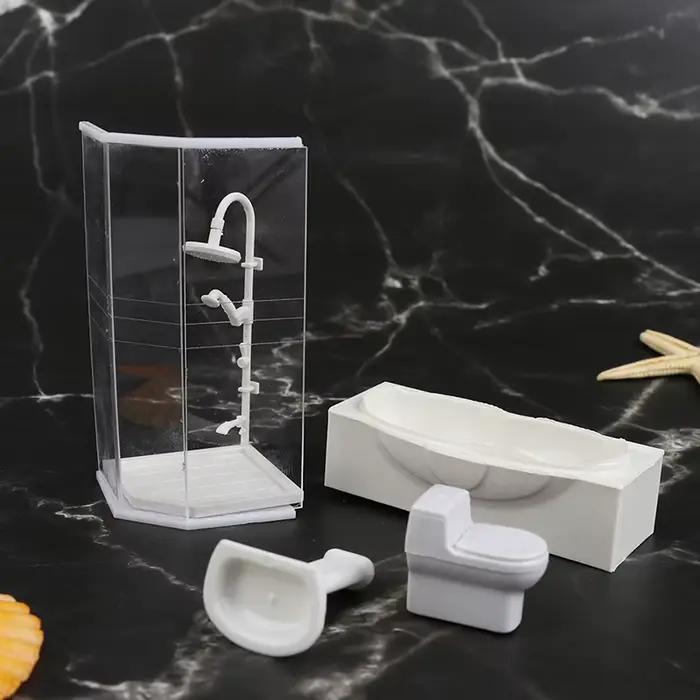 Ensemble de salle de bain Miniature pour maison de poupée 1:25, salle de douche, toilettes, baignoire, évier, modèle de jouet