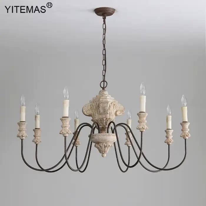 Grand lustre en bois 8 lumières Dia102Cm pour salon Villa hall ferme église rétro grands lustres pour Restaurant boutique