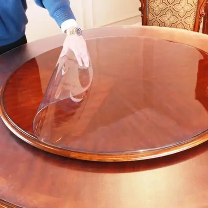 Tapis de Table rond Transparent en PVC, nappe imperméable, motif de cuisine, couverture de Table en verre doux, tapis de Table à manger