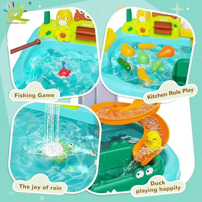 Ensemble de jeu de cuisine électrique pour enfants, évier, parc aquatique avec toboggan de pêche, jeux de rôle familiaux, jouets d'apprentissage précoce pour bébés