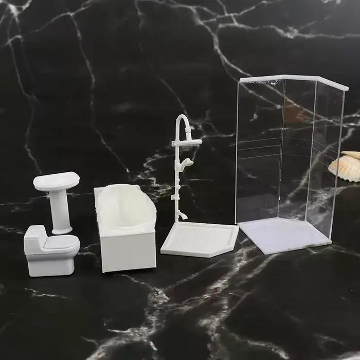 Ensemble de salle de bain Miniature pour maison de poupée 1:25, salle de douche, toilettes, baignoire, évier, modèle de jouet