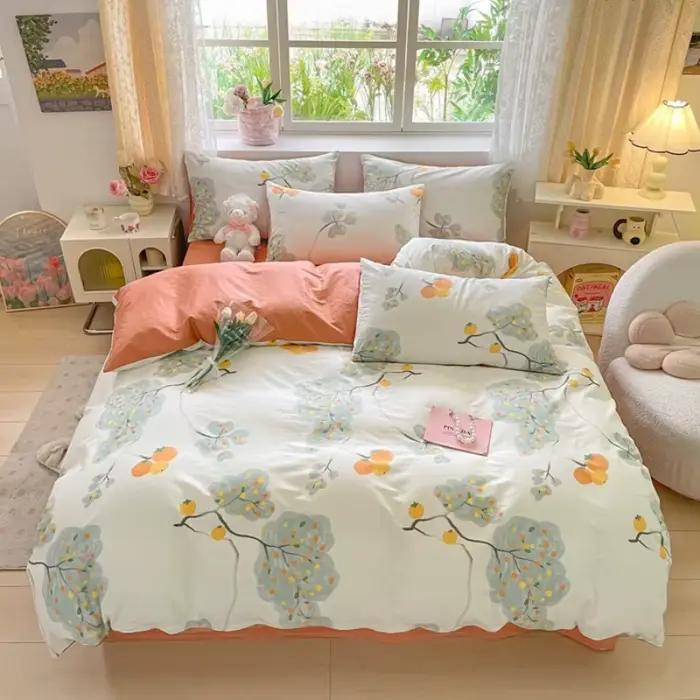 Parure de lit 100 % coton avec 2 taies d'oreiller et 1 drap
