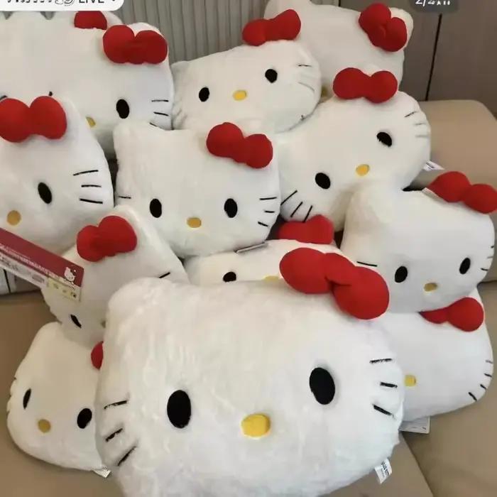 Peluche Anime Hello Kitty, Coussin Mignon en Forme de Tête de Dessin Animé, Coussin Kawaii pour Canapé, Chevet, Voiture, Sieste, Décoration de Chambre