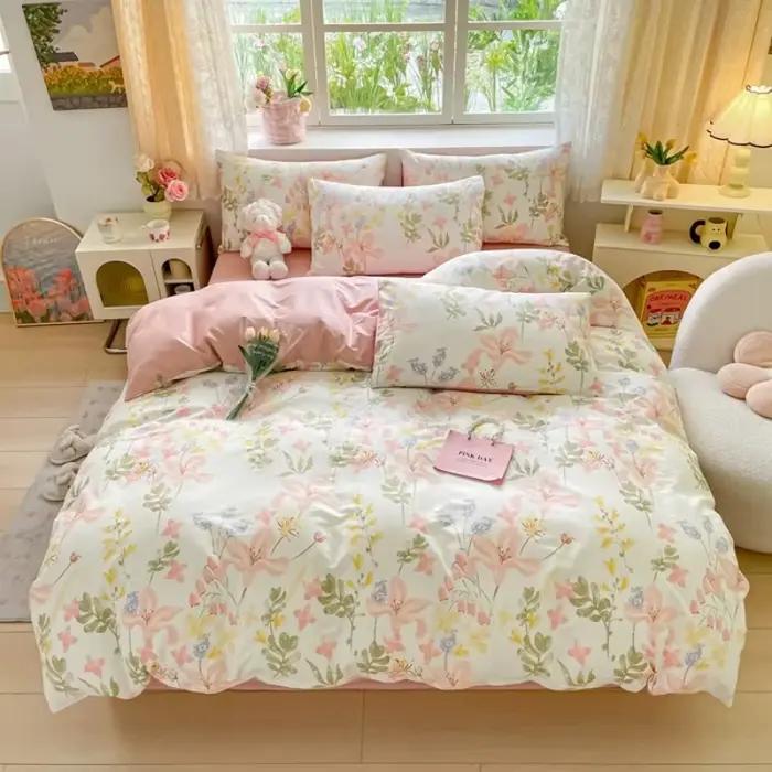 Parure de lit 100 % coton avec 2 taies d'oreiller et 1 drap