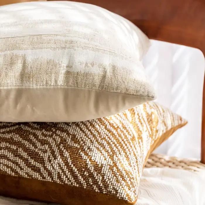 Housse de coussin Jacquard géométrique marron kaki français 45x45