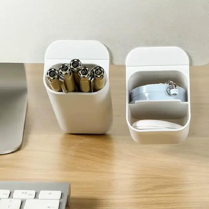 Support de rangement de bureau multifonctionnel pour stylos, boîte de rangement simple pour ordinateur de bureau, tube de rangement pour petits objets autocollant
