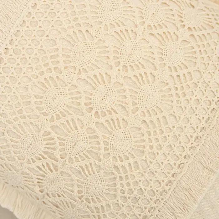 Housse de coussin bohème en coton et lin au Crochet