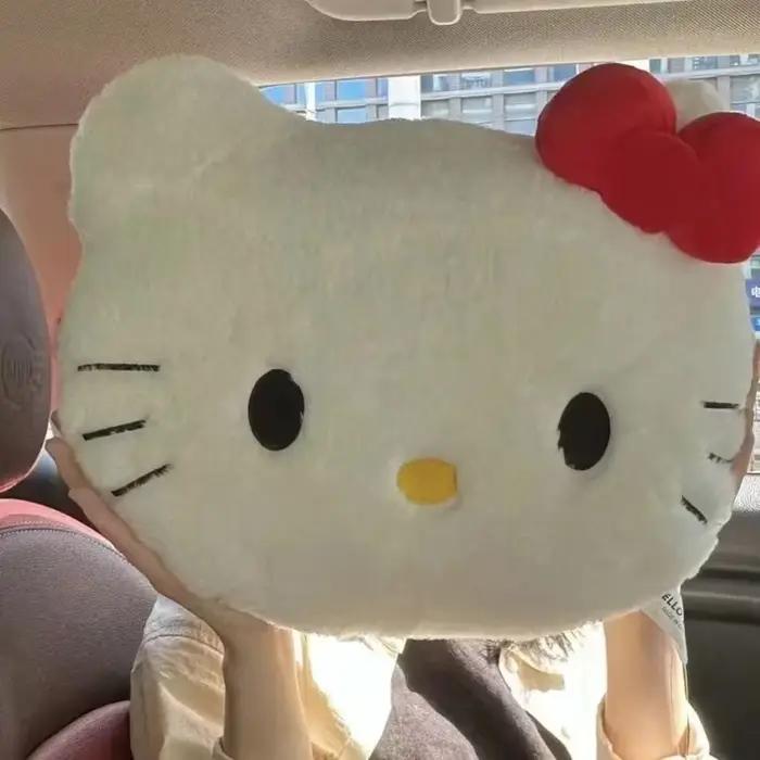 Peluche Anime Hello Kitty, Coussin Mignon en Forme de Tête de Dessin Animé, Coussin Kawaii pour Canapé, Chevet, Voiture, Sieste, Décoration de Chambre