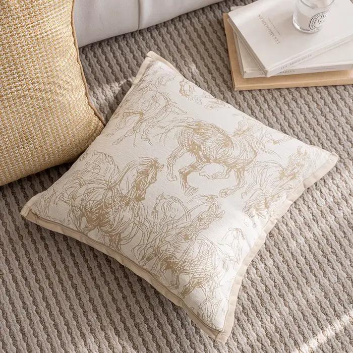 Housse de coussin Jacquard géométrique marron kaki français 45x45