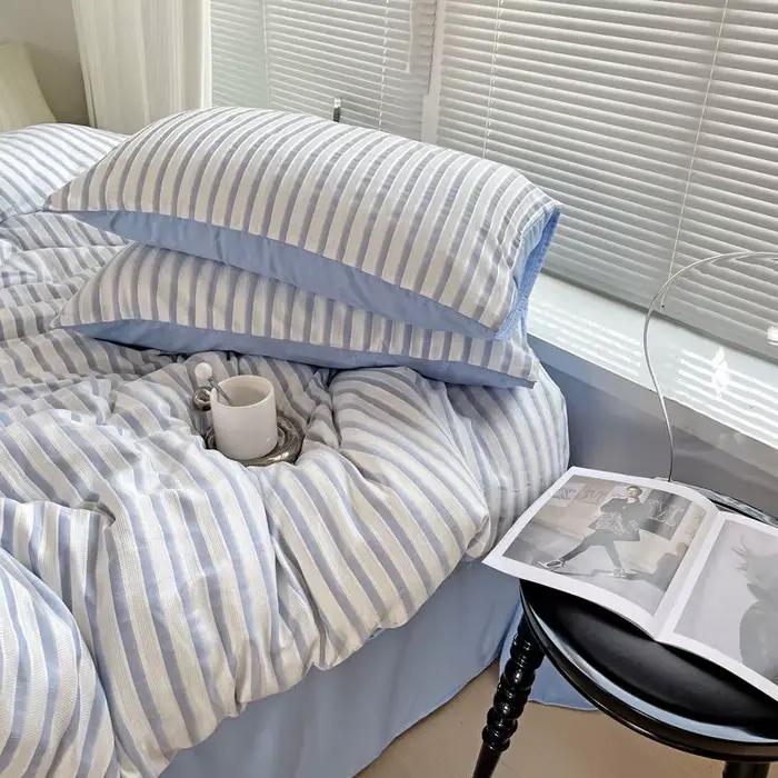 Parure de lit à rayures en coton lavé