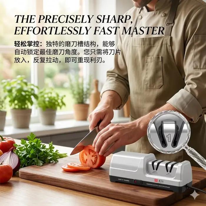 Aiguiseur de couteaux de cuisine électrique avec affûtage 100 % diamant – 20 ° Affûtage de précision pour une récupération instantanée de la tranchantise