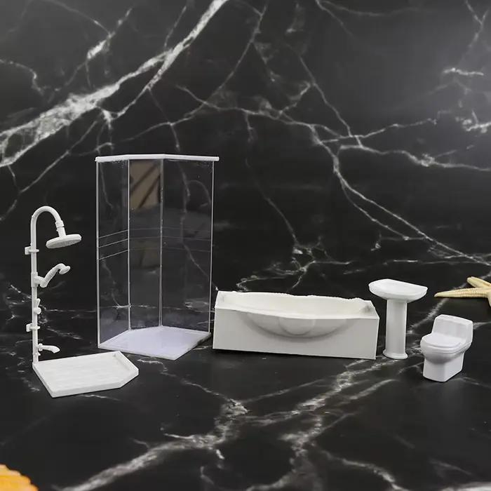 Ensemble de salle de bain Miniature pour maison de poupée 1:25, salle de douche, toilettes, baignoire, évier, modèle de jouet