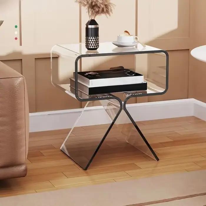 Table de chevet moderne transparente en acrylique, table d'appoint créative, petite table de bout étroite