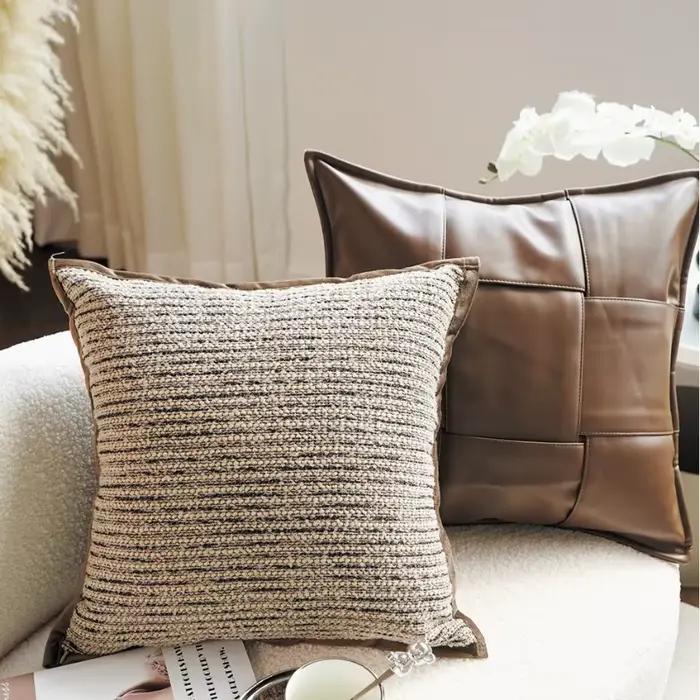 Housse de coussin tissée en cuir de qualité supérieure