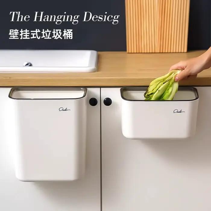 Poubelle murale pour cuisine, poubelle pour salle de bain et salon avec couvercle pour le stockage des restes alimentaires