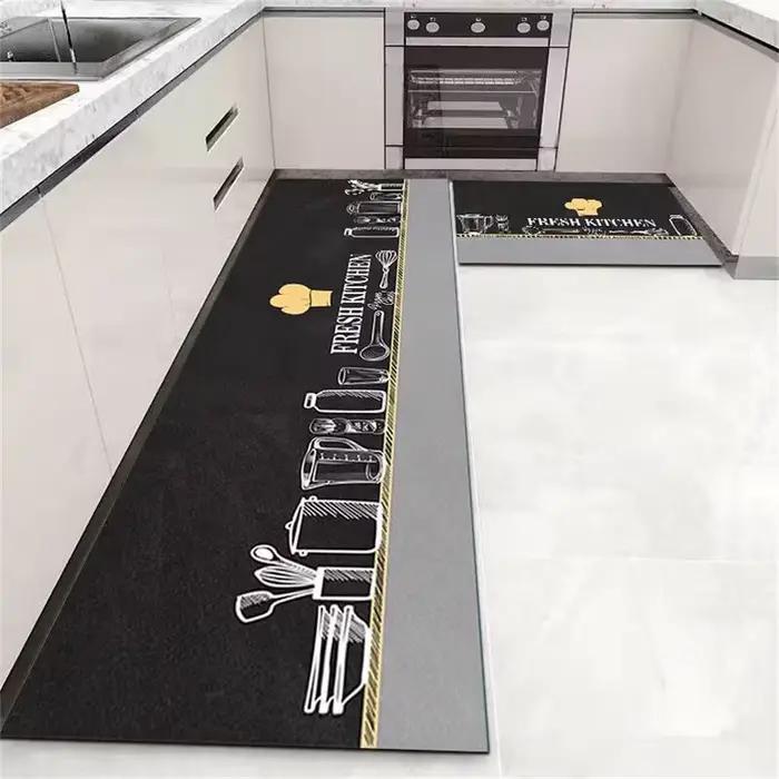 VIKAMA – tapis de sol de cuisine en velours cristal, résistant à l'huile et à l'eau, lavable pour la maison, Long, résistant à la saleté, décoration de la maison