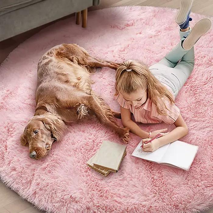 100/120/140/160 tapis rond moelleux doux tapis pour enfants filles chambre princesse château peluche Shag tapis mignon cercle chambre décor