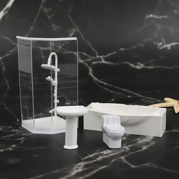 Ensemble de salle de bain Miniature pour maison de poupée 1:25, salle de douche, toilettes, baignoire, évier, modèle de jouet