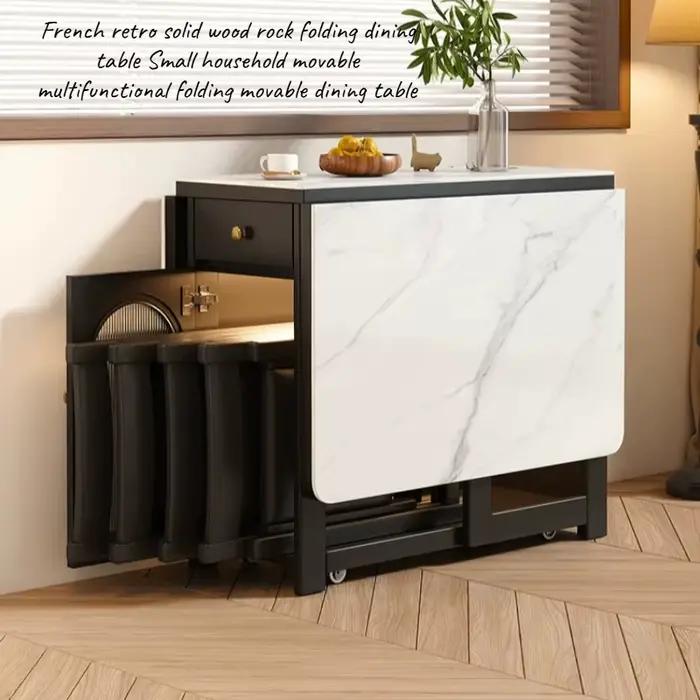 Table de salle à manger italienne de luxe, extensible, moderne, avec 6 chaises, table pliable vintage en bois, meubles de cuisine