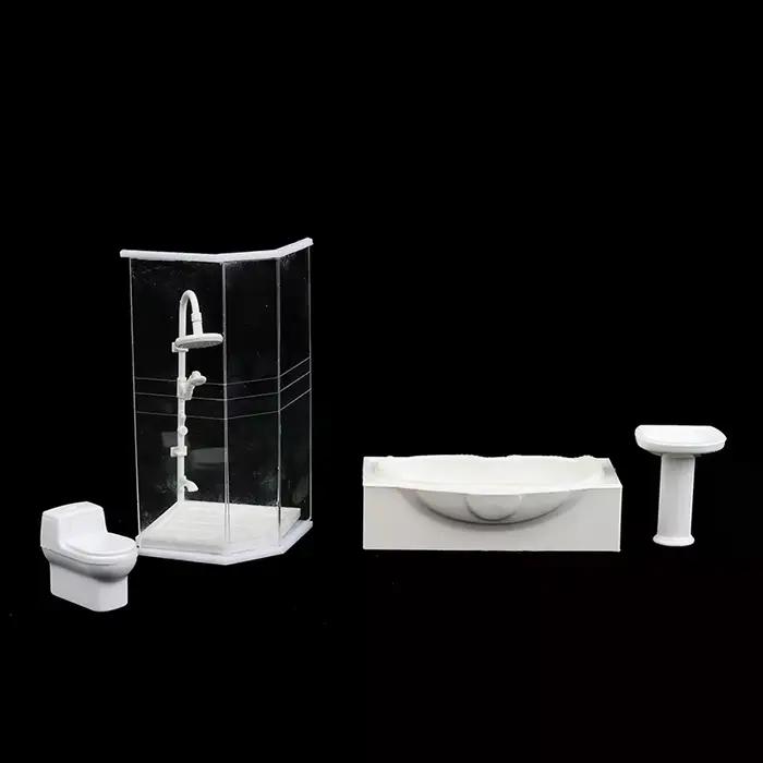 Ensemble de salle de bain Miniature pour maison de poupée 1:25, salle de douche, toilettes, baignoire, évier, modèle de jouet