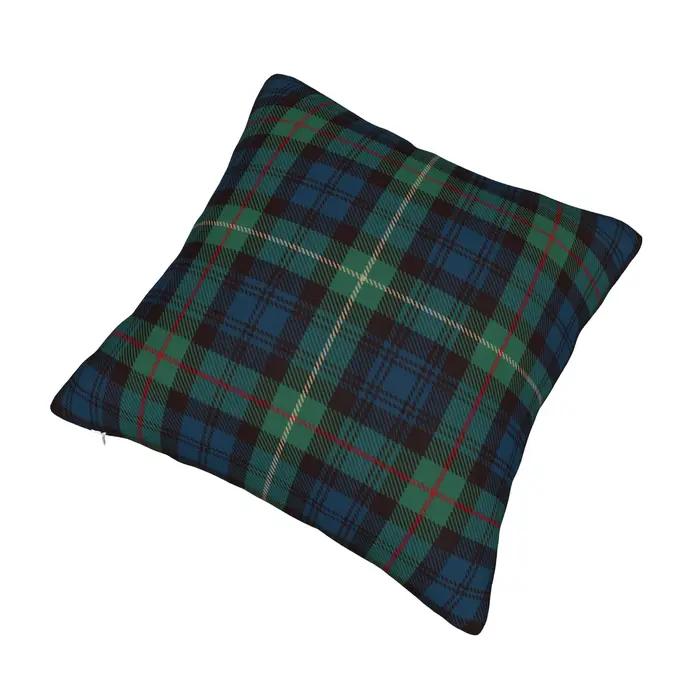 Tartan rustique vert et bleu noir montre Plaid vacances taie d'oreiller impression tissu housse de coussin vérifier