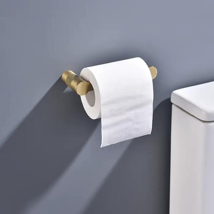 Ensemble d'accessoires de salle de bain en or brossé : Porte-brosse WC, Porte-papier toilette, Porte-serviettes, Porte-savon, Crochets et quincaillerie
