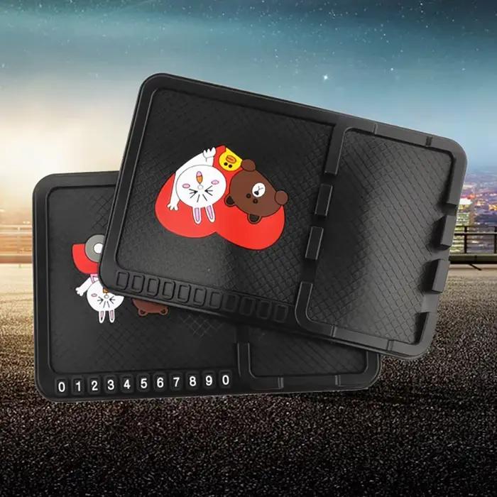 Tapis antidérapant en PVC pour ornement de voiture, mignon, décoration pour tableau de bord, avec invite de numéro de téléphone, accessoires d'intérieur automobile, cadeaux