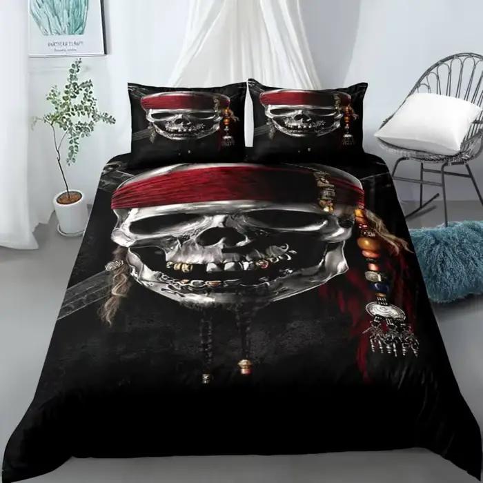 Ensemble de housse de couette crâne reine noir squelette Paisley motif