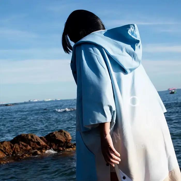 Nu-juin plage Surf Poncho à capuche doublé polaire bouton serviettes de bain femmes