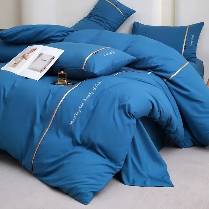 Nouvel ensemble de draps et de draps-housses 4 pièces en coton lavé doux pour la peau