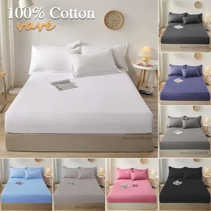 Drap-housse avec bande élastique, couvre-matelas de couleur unie, protection pour lit simple, Double, King, 100% coton, 150/160/180x200