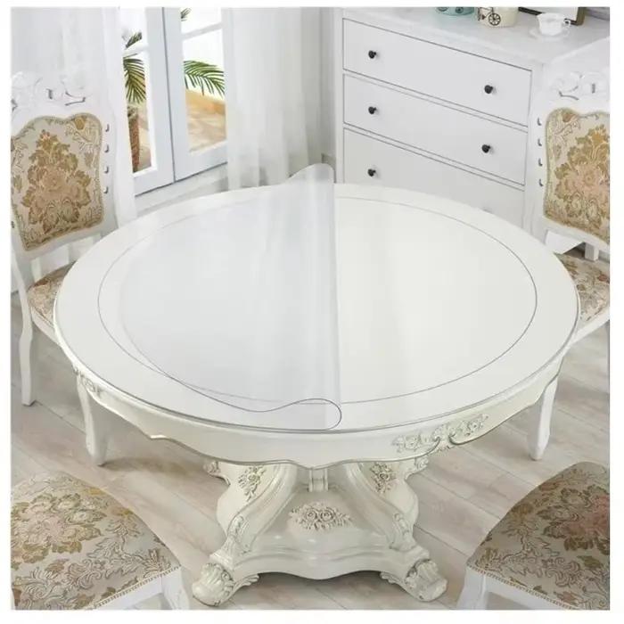 Tapis de Table rond Transparent en PVC, nappe imperméable, motif de cuisine, couverture de Table en verre doux, tapis de Table à manger