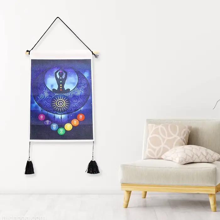 Tapisserie de méditation de yoga 30x50CM avec mandala coloré pour salon, chambre à coucher, décoration de couloir, toile de fond en sergé de chevet