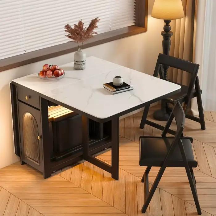 Table de salle à manger italienne de luxe, extensible, moderne, avec 6 chaises, table pliable vintage en bois, meubles de cuisine