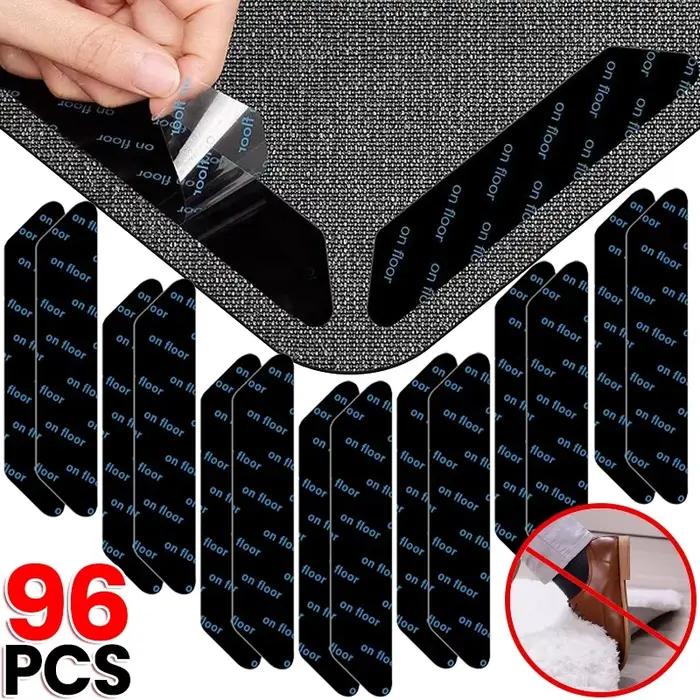 Autocollant antidérapant pour tapis, réutilisable, lavable, Anti-bouclage, autocollants fixes, tapis de sol, bande de poignée, coussin d'angle, 96/8 pièces