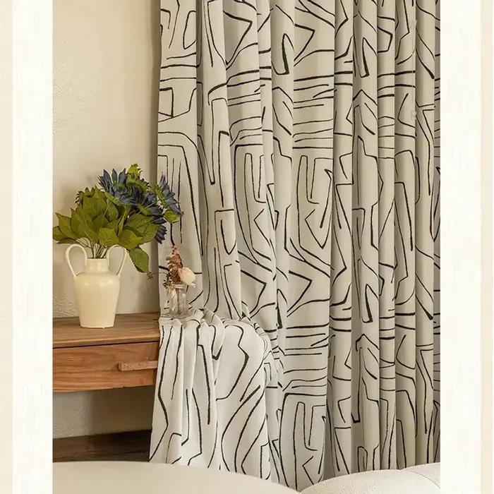 Rideaux Jacquard en Chenille à rayures courbes d'art abstrait français, noir et blanc, pour salon, salle à manger, chambre à coucher, espace d'art occultant