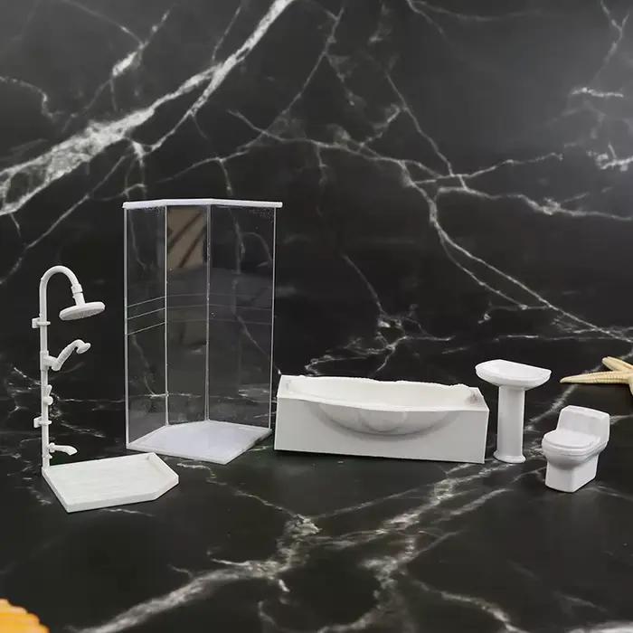 Ensemble de salle de bain Miniature pour maison de poupée 1:25, salle de douche, toilettes, baignoire, évier, modèle de jouet