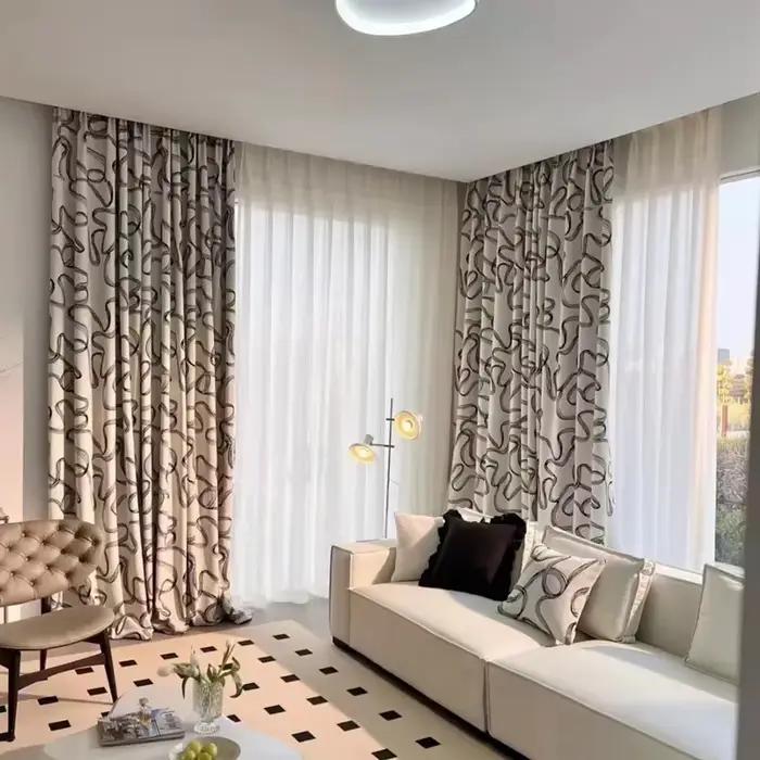Rideaux Jacquard en Chenille à rayures courbes d'art abstrait français, noir et blanc, pour salon, salle à manger, chambre à coucher, espace d'art occultant