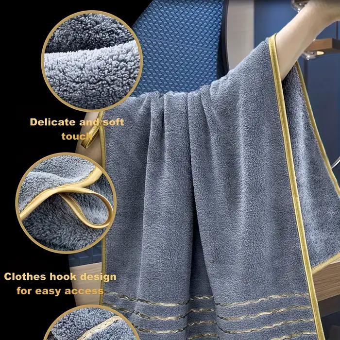 Ensemble de serviettes de bain multi-tailles (2/3/6/8 pièces) - Comprend des débarbouillettes, des serviettes à main et des serviettes de bain, blanc et gris avec bordure dorée, doux et absorbant